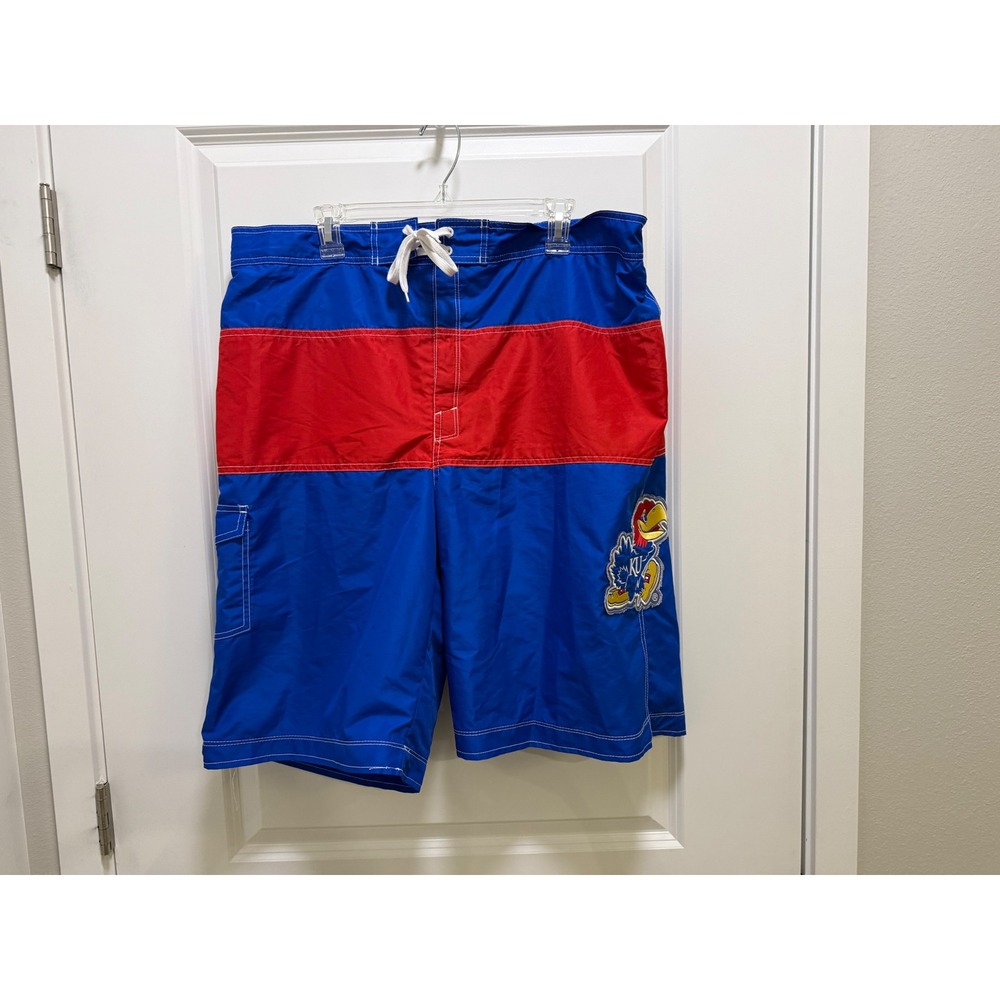 G-III Sports Carl Bank Kansas Jayhawks Board Shorts Blue Red Men XXL Swim Trunks